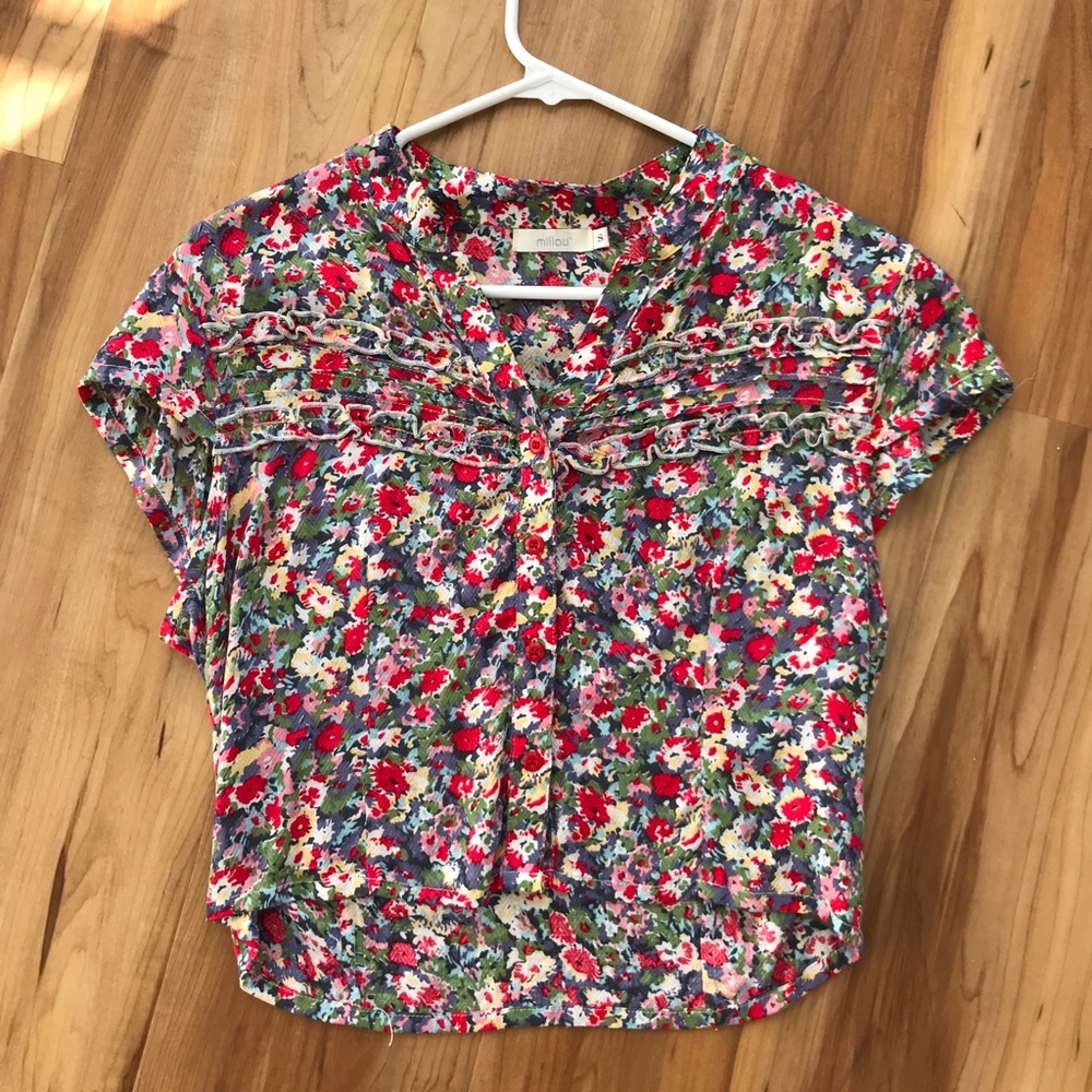 LF floral semi-crop blouse